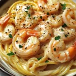 Pâtes crémeuses ail crevettes